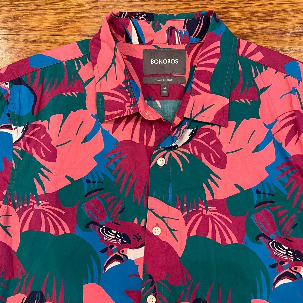 Bonobos Shirt Mens Medium‎ Pink All Over Print Tailored Slim Fit Button Up